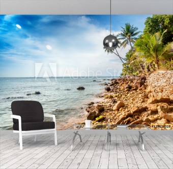 Picture of Beautiful tropical landscape blue water green palms Thailand